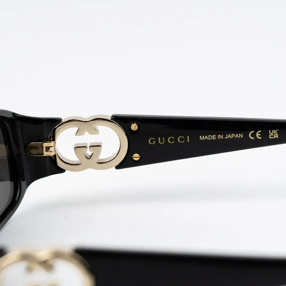 NEW Gucci GG1661S 001 Black Grey Rectangle Unisex Sunglasses